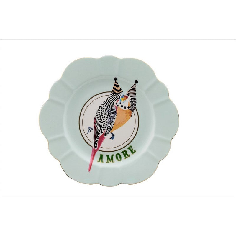 Assiette plate fleur 23cm Perruches AMORE - Animal Magic Yvonne Ellen - Mathon - 3