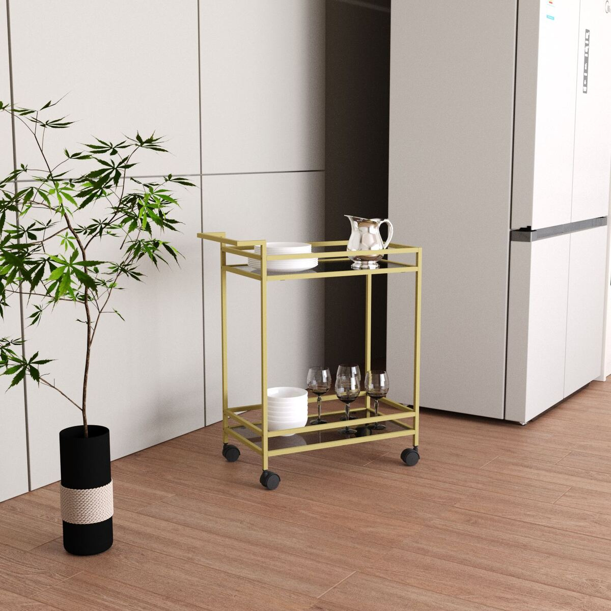 Desserte en Métal doré et verre H80 cm - VORTEX Calicosy - Mathon - 3