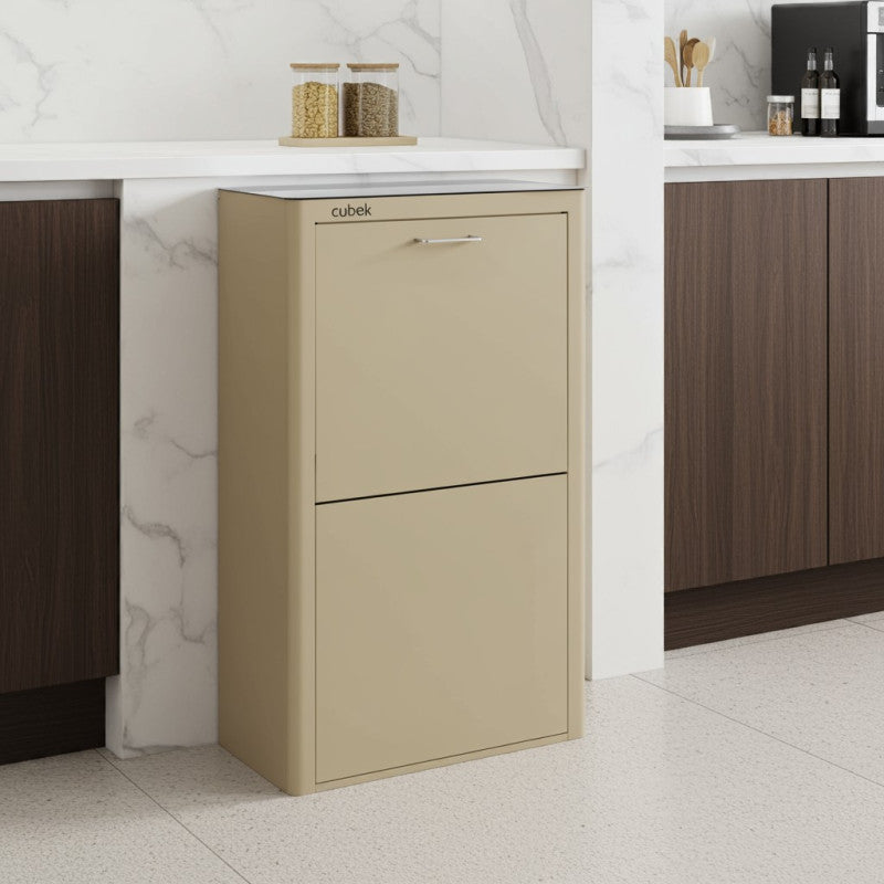 Poubelle cuisine de tri sélectif CUBEK, 4 compartiments de 20 litres, Couleur Sable Don Hierro - Mathon - 2