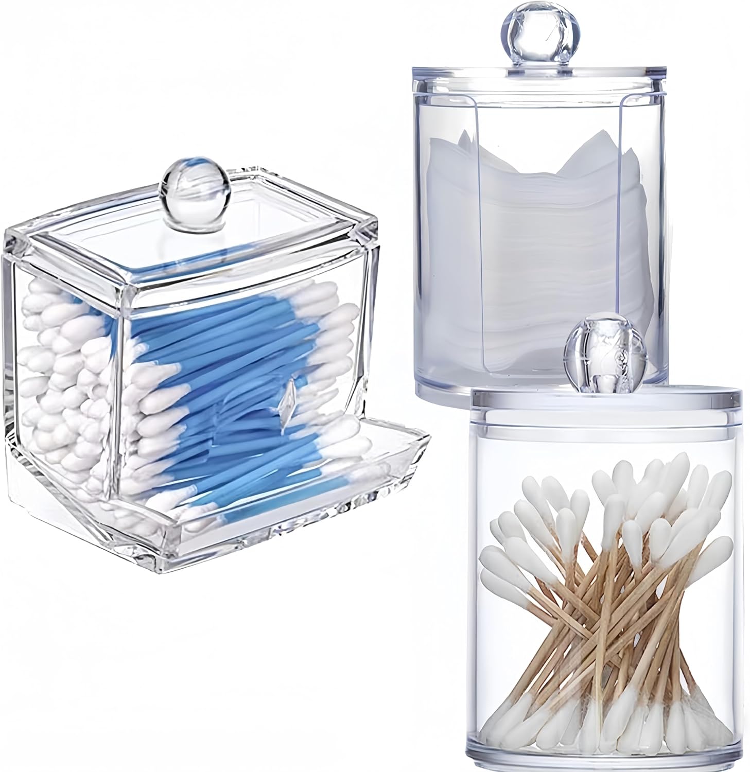 Ensemble Boîtes Rangement Coton Tige Transparent – 2+1 pcs Vendos85 - Mathon