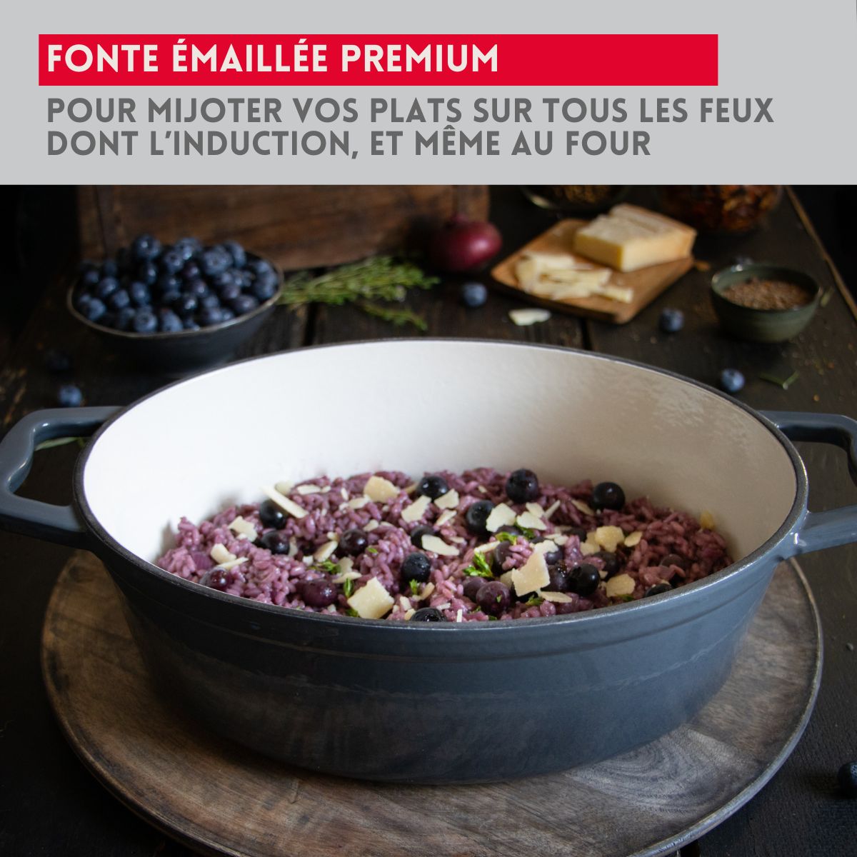 Cocotte en fonte émaillée basse gris classique 28 cm 2,8 L Elo - Mathon - 4