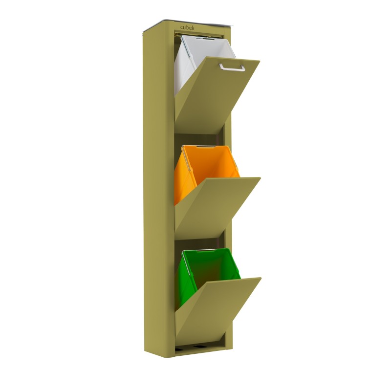 Poubelle cuisine de tri sélectif CUBEK, 3 compartiments de 20 litres, Vert olive Don Hierro - Mathon - 3
