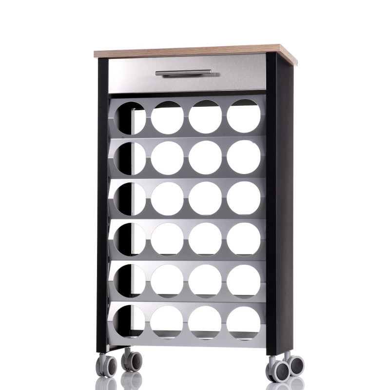 Étagère à roulettes porte bouteilles BACUS, capacité 24 bouteilles, Noir-Orme Don Hierro - Mathon - 1