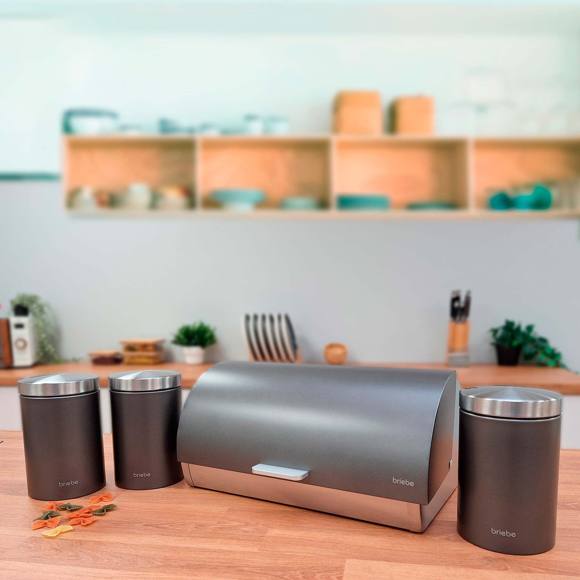 Ensemble Boîte à Pain + 3 Boîtes de Cuisine, Rangement, Acier Inoxydable  Gris/Inox BB1161 - Mathon - 3