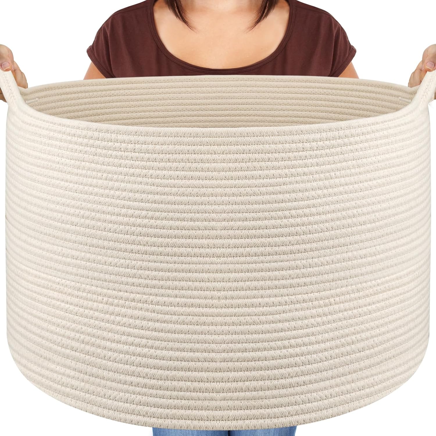 Grand panier à linge XXXL en coton blanc pliable Vendos85 - Mathon