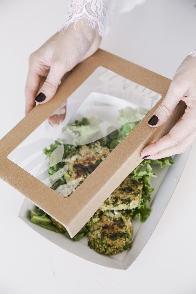 25Pcs - Boite "Kray" carrée carton brun avec couvercle à fenêtre  155x155x50mm 950ml FirstPack - Mathon - 5