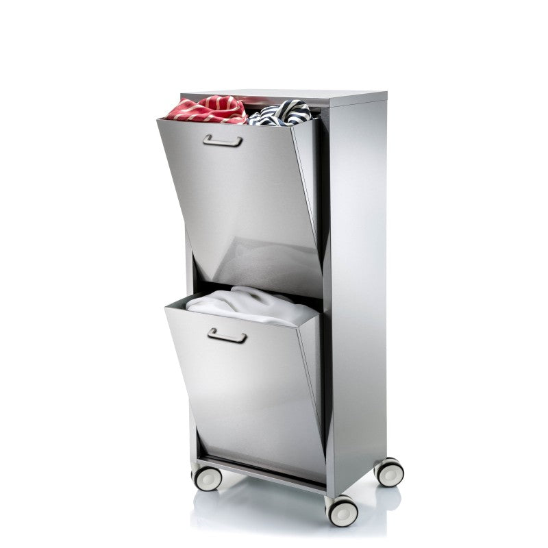 Panier à linge en acier inoxydable avec 2 compartiments à basculement, sur roues, tango Don Hierro - Mathon - 1