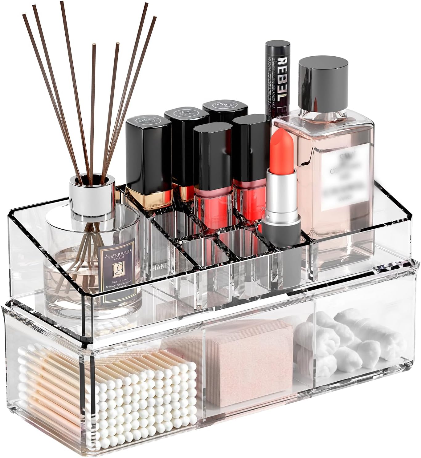 Boîte Rangement Maquillage Transparent 2 Niveaux 14 Compartiments Vendos85 - Mathon