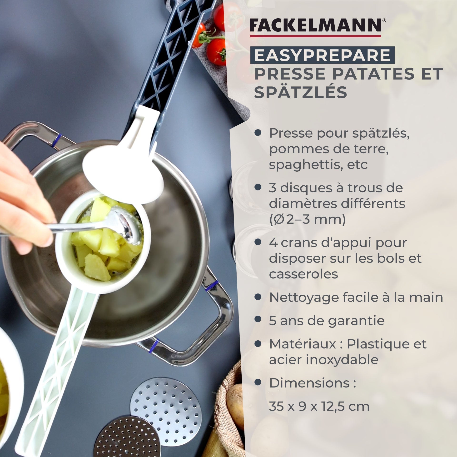Presse purée et spaetzle manuel  Easy Prepare Fackelmann - Mathon - 3