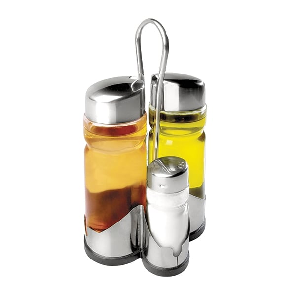 Set vinaigrier 4 pièces en verre et inox - Huiles, vinaigre, sel et poivre Ibili - Mathon