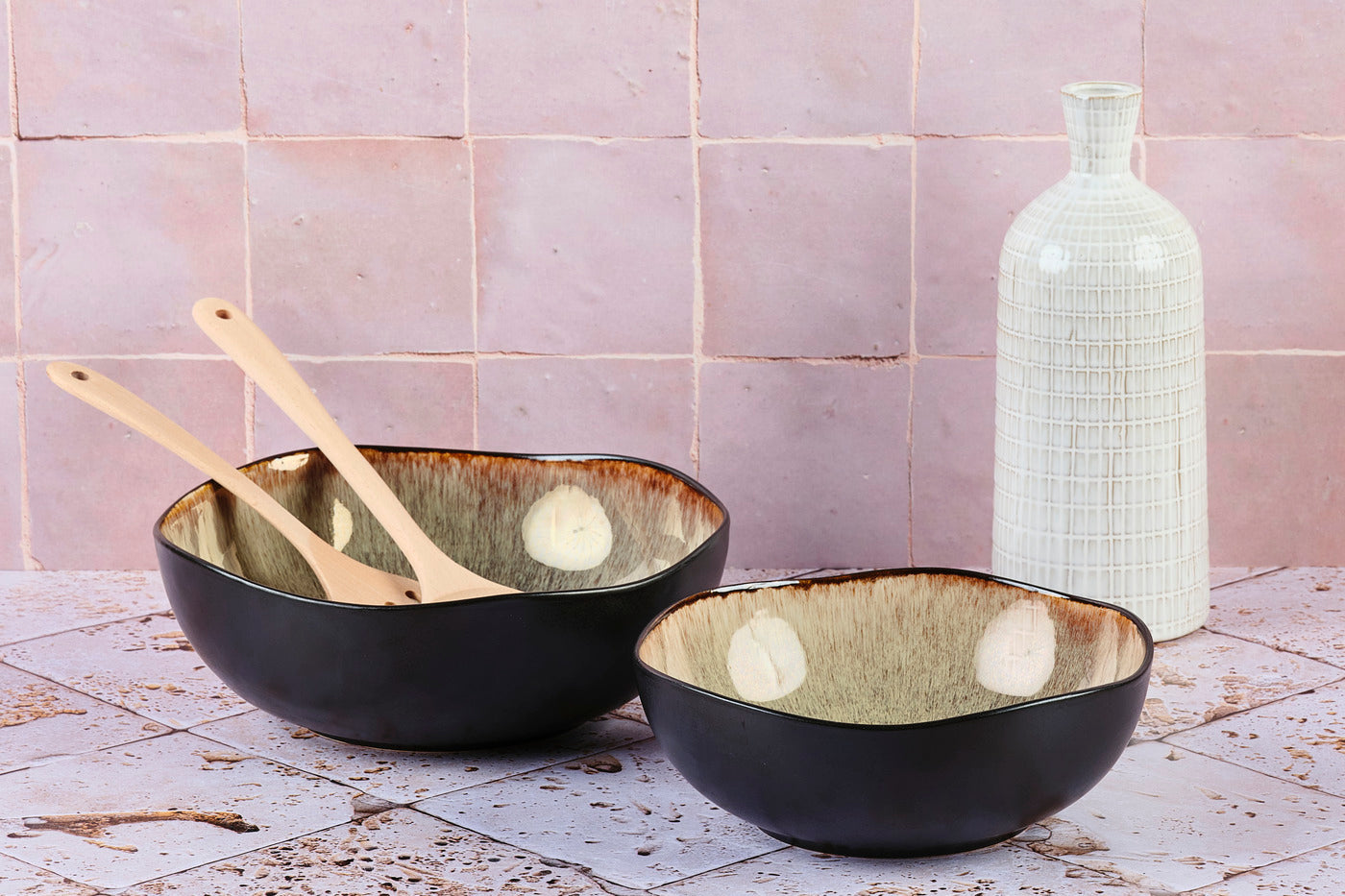 Lot de 2 saladiers en grès marron D Björn - Mathon - 2