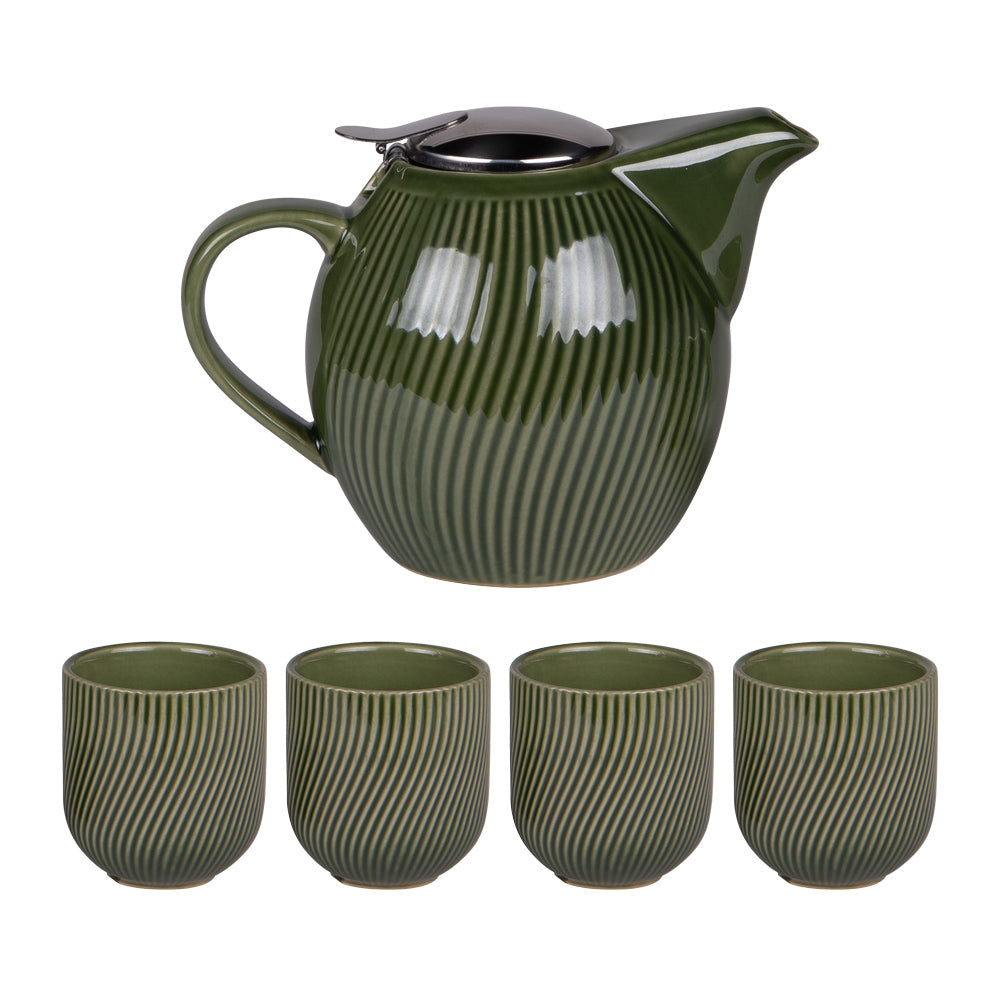 Coffret théière 0,9L avec 4 gobelets Mao vert Table passion - Mathon - 1