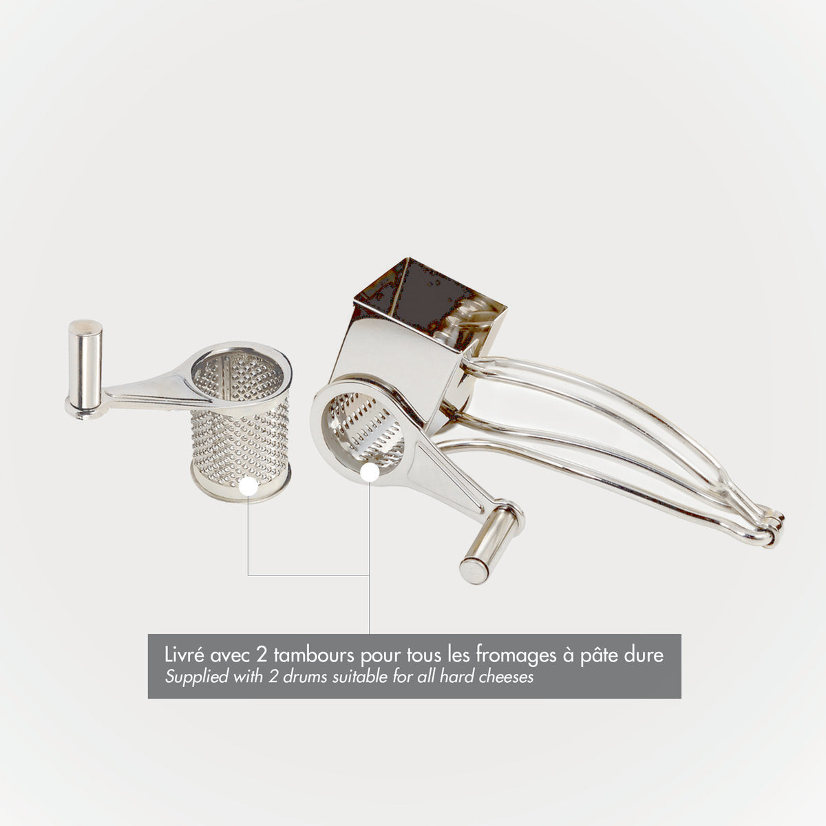 Moulin râpe à fromage inox - 2 tambours gruyère & parmesan La Bonne Graine - Mathon - 5
