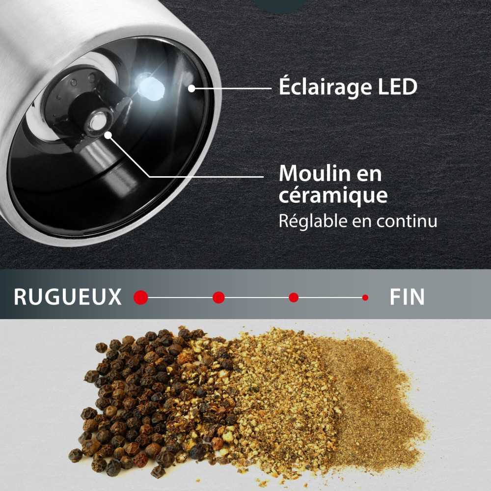 Moulin Poivre/sel électrique - Ade -kitchen Gadgets - Acier Inoxydable/plastique - H 22,5 Cm - Inclus 6 Pilles Aaa - Noir ADE - Mathon - 3