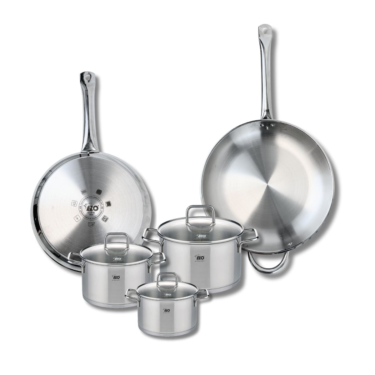Ensemble de 2 Poêles de cuisson 28 et 32 cm et 3 faitouts 14, 16 et 20 cm  Profi Citrin Elo - Mathon - 1