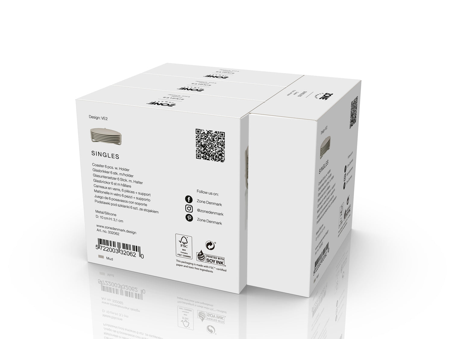 Ensemble de 6 dessous de verre SINGLES et support en silicone et métal Marron Zone Denmark - Mathon - 6