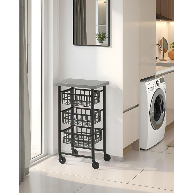 Desserte à roulettes, chariot de rangement FIFTY-FIFTY, Noir Don Hierro - Mathon - 3