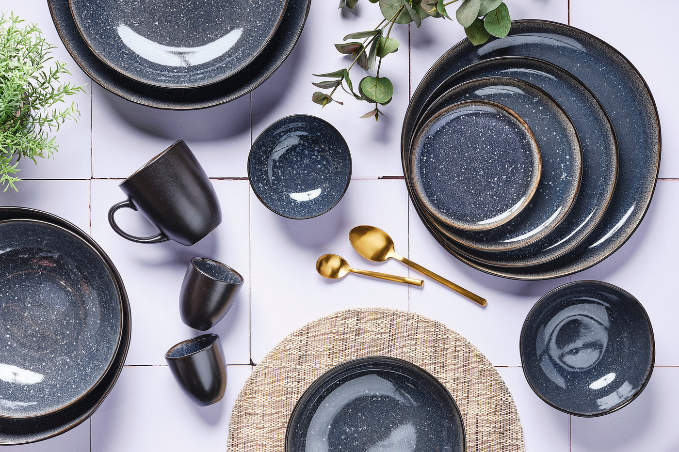 Lot de 18 set les essentiels en grès bleu D Björn - Mathon - 4