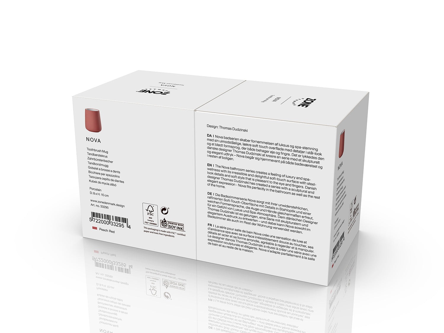 Gobelet pour brosse à dents NOVA en porcelaine et softtouch Peach Red Zone Denmark - Mathon - 5