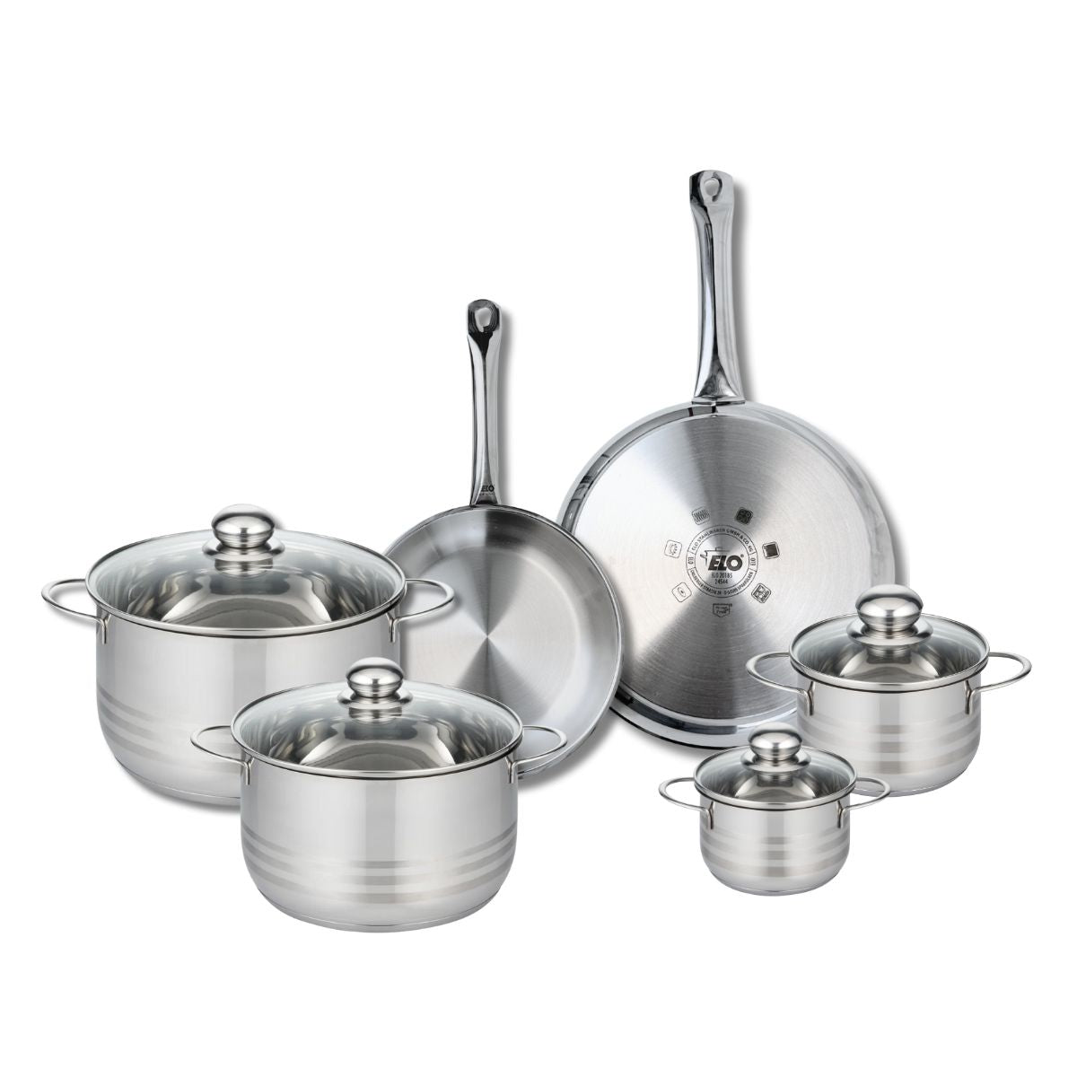 Ensemble de 2 Poêles de cuisson 24 et 28 cm et 4 faitouts 12, 14, 20 et 24 cm  Profi Brillant Elo - Mathon - 1
