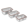 Lot 3 boîtes de conservation rectangulaires en inox avec couvercles en verre 700 ml, 1L et 1,65 L compatibles micro-ondes  Mathon - Mathon - 1