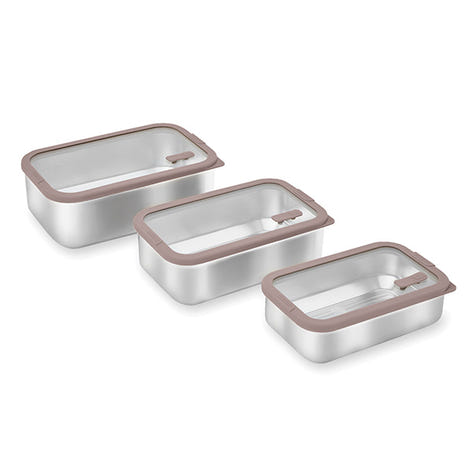Lot 3 boîtes de conservation rectangulaires en inox avec couvercles en verre 700 ml, 1L et 1,65 L compatibles micro-ondes  Mathon - Mathon - 1
