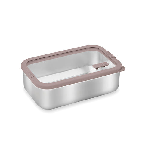 Boîte de conservation rectangulaire en inox avec couvercle en verre 1 L compatible micro-ondes  Mathon - Mathon - 1