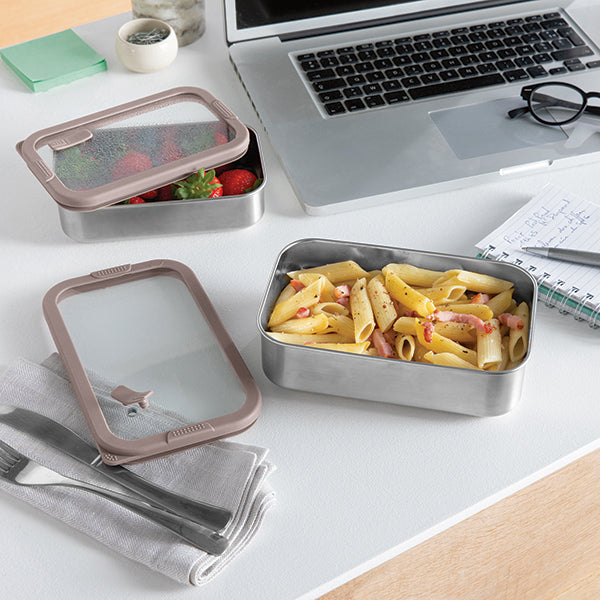 Boîte de conservation rectangulaire en inox avec couvercle en verre 1,65 L compatible micro-ondes  Mathon - Mathon - 3