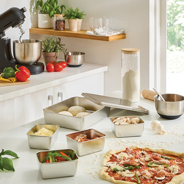 Lot de 5 bacs de préparation culinaire en inox et d’un moule à pizza perforé en acier antiadhérent 29,5 cm Mathon - Mathon - 2