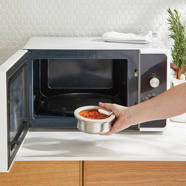 Boîte de conservation ronde en inox avec couvercle en verre 450 ml compatible micro-ondes Mathon - Mathon - 2