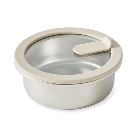 Boîte de conservation ronde en inox avec couvercle en verre 450 ml compatible micro-ondes  Mathon - Mathon - 1