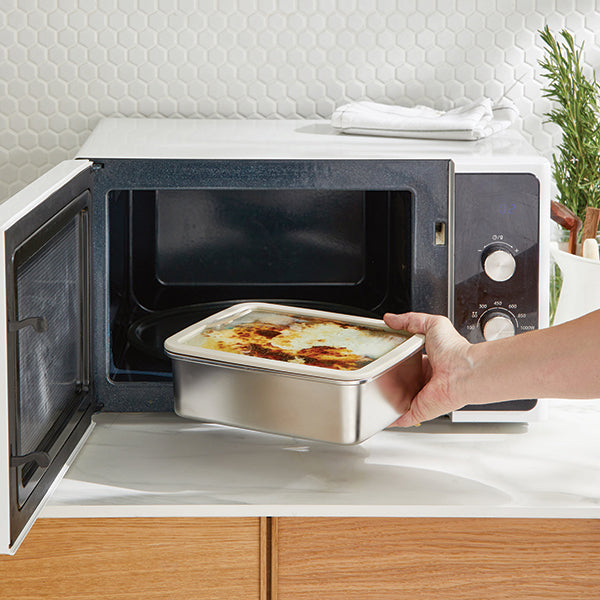 Lot 2 boîtes de conservation rectangulaires en inox avec couvercles en verre 1,7 L et 2,4 L compatibles micro-ondes Mathon - Mathon - 3