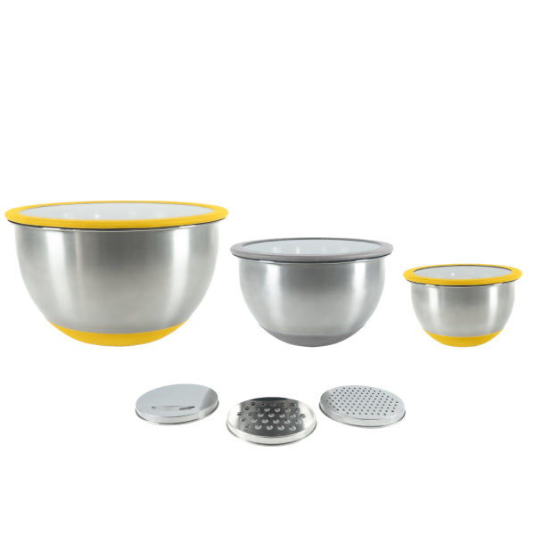 Set 3 bols en inox 1 L, 2,5 L et 4,5 L avec couvercles et 3 râpes interchangeables Pika - Mathon - 1