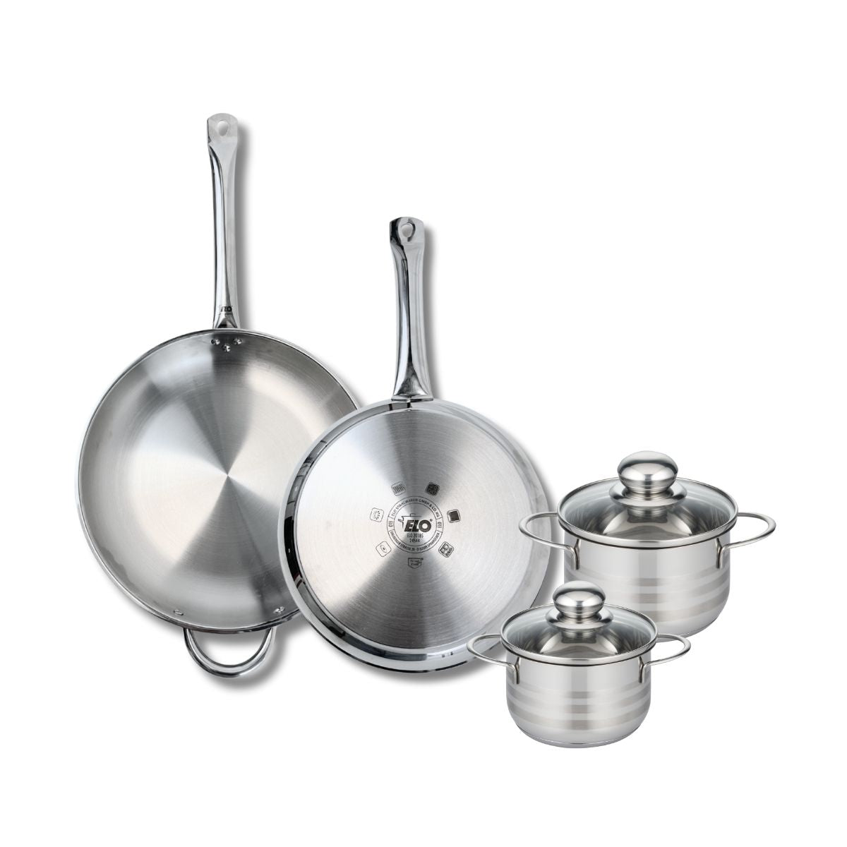Ensemble de 2 Poêles de cuisson 28 et 32 cm et 2 faitouts 14 et 16 cm  Profi Brillant Elo - Mathon - 1