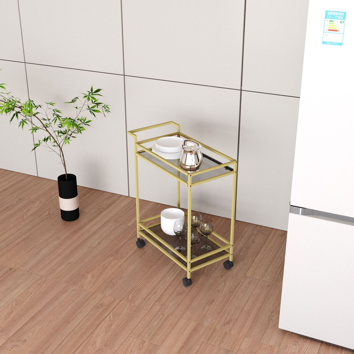 Desserte en Métal doré et verre H80 cm - VORTEX Calicosy - Mathon - 4