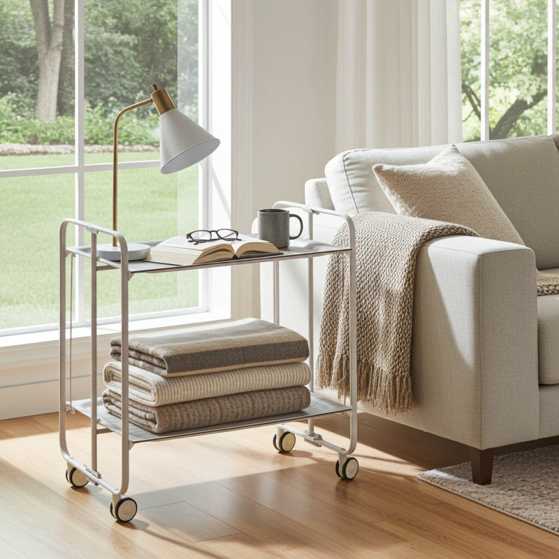 Desserte pliante bauhaus avec roulettes – structure grise, 2 niveaux, 4 positions Don Hierro - Mathon - 2