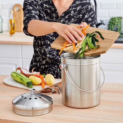Seau à compost en inox 5 L avec filtres à charbon Mathon - Mathon - 1
