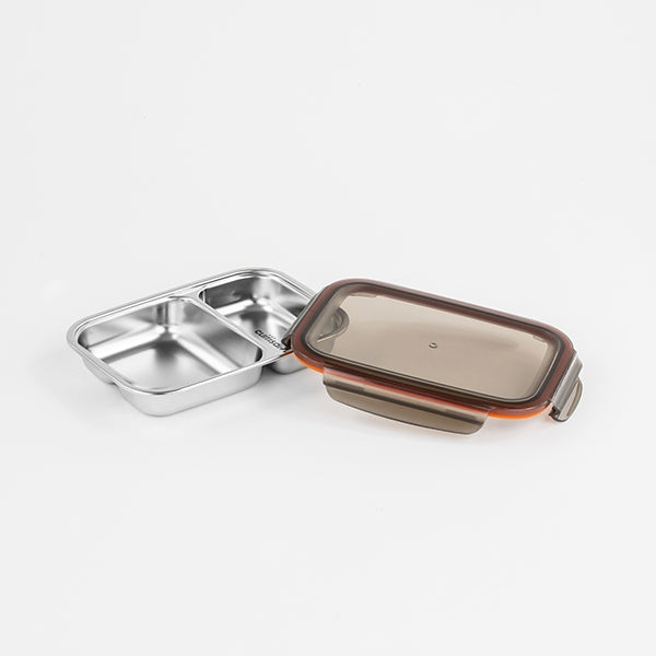 Boite de conservation rectangulaire compartimentée en inox 700 ml compatible micro-ondes Cuitisan - Mathon - 2