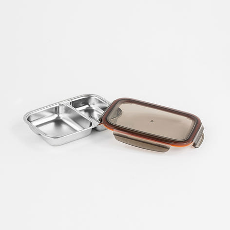 Boite de conservation rectangulaire compartimentée en inox 700 ml compatible micro-ondes Cuitisan - Mathon - 2