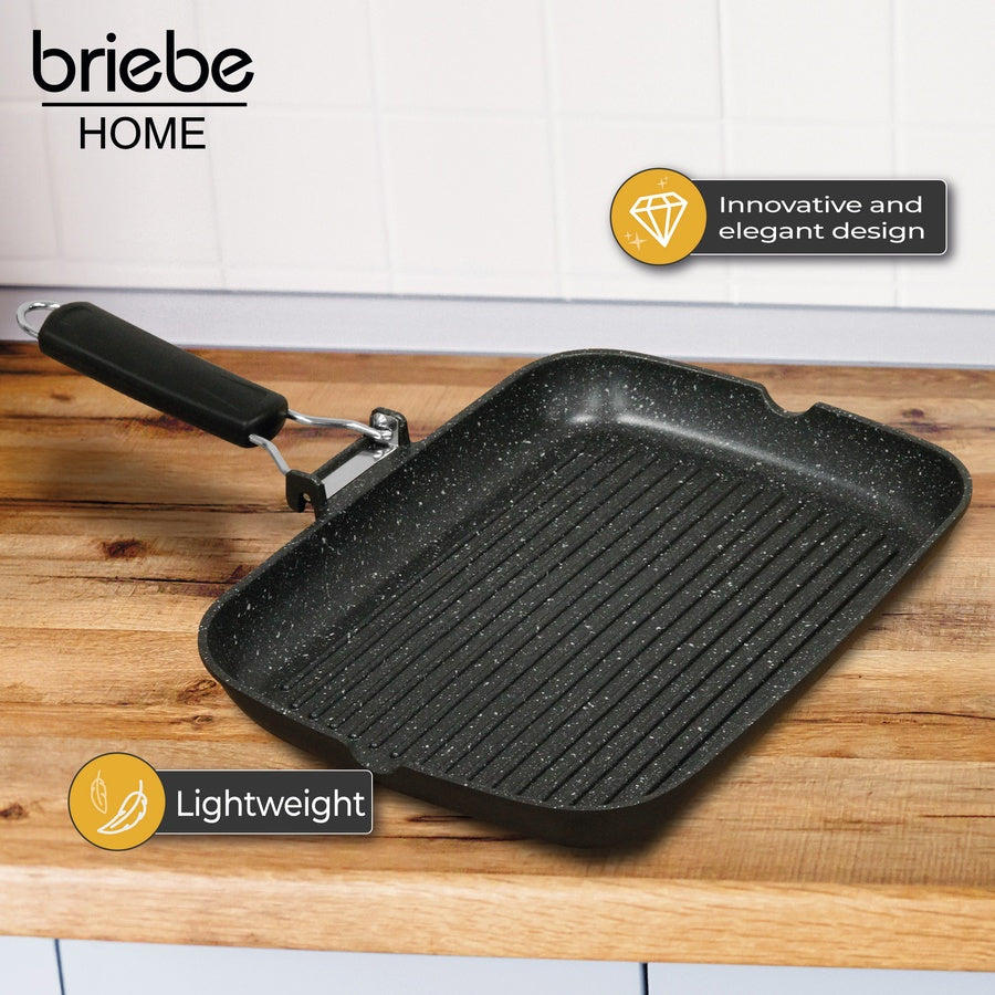 Poêle à Griller Induction Antiadhésif Titane 34x24cm Fonte d