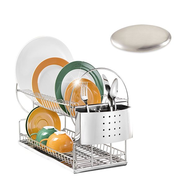 Lot égouttoir 2 niveaux + savon acier - Mathon - 1