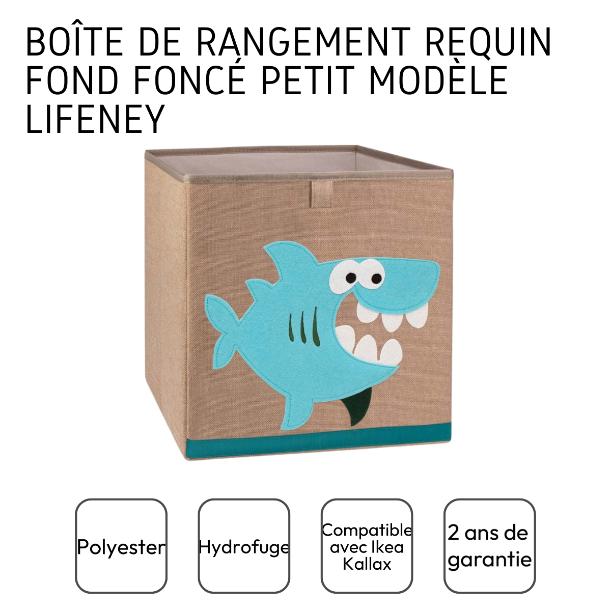 Boîte de rangement en tissu pour enfant "requin" sur fond foncé, compatible Ikea Kallax Lifeney Fackelmann - Mathon - 4