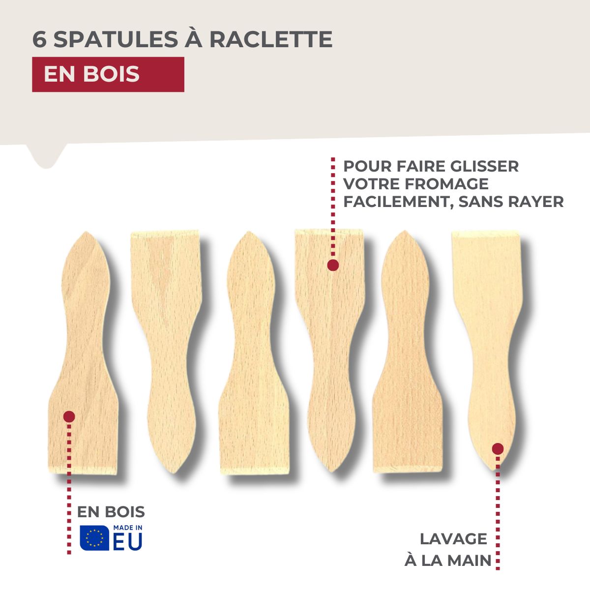 Ensemble de 12 spatules à raclette en bois 13 cm  Wood Edition Fackelmann - Mathon - 5