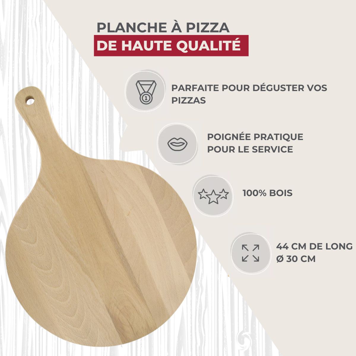 Lot de 6 planches à pizza et tarte flambée en bois 30 cm  Wood Edition Fackelmann - Mathon - 5
