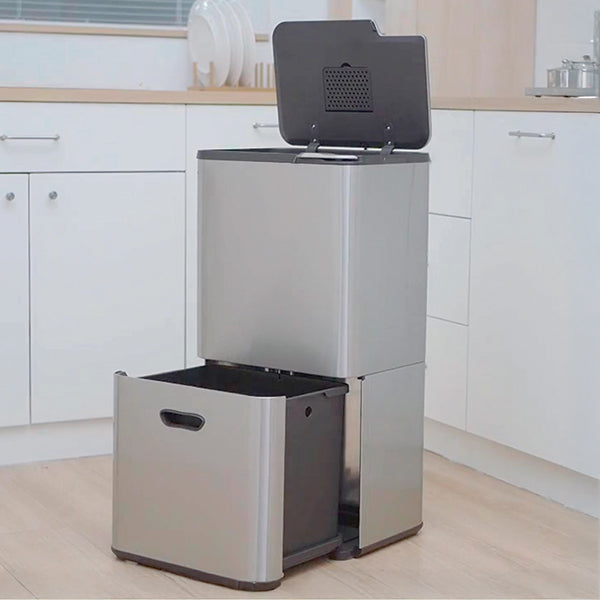 Poubelle de cuisine 3 bacs de tri sélectif 63 L inox Mathon - Mathon - 2
