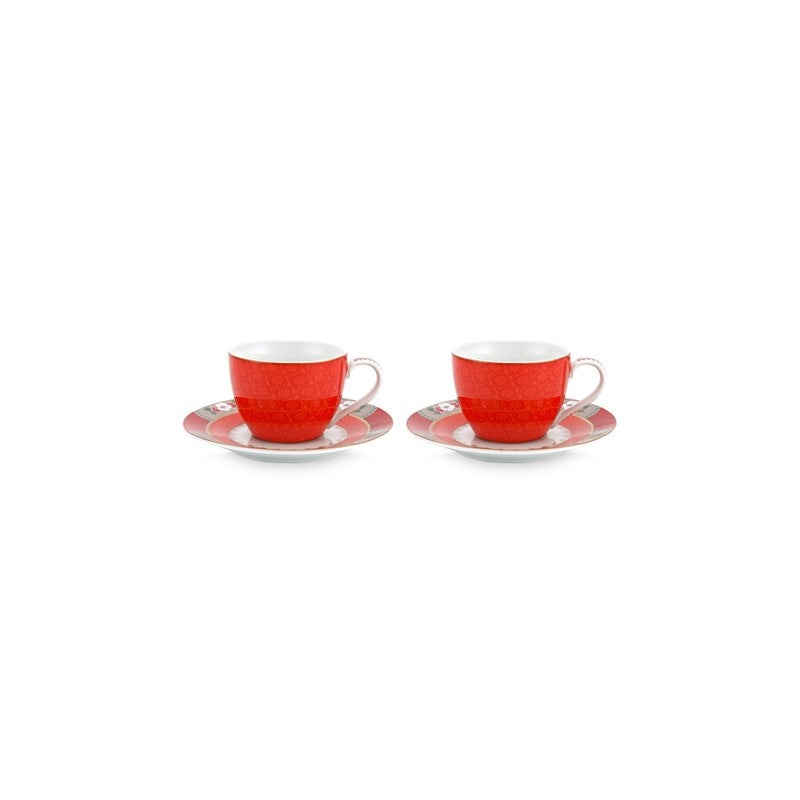 Coffret 2 Paire tasse café (2 tasses + 2 sous-tasses) Blushing Birds Rouge 120ml Pip Studio - Mathon