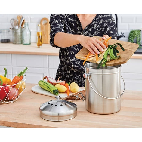 Lot seau à compost en inox 5 L et 4 filtres à charbon antiodeurs Mathon - Mathon - 2