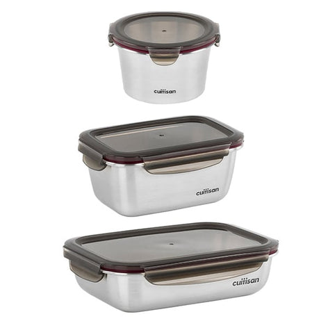 Lot de 3 boîtes de conservation en inox 920ml, 980ml et 1900ml compatibles micro-ondes Cuitisan - Mathon - 1