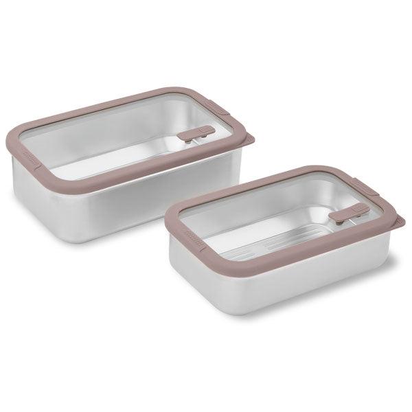 Lot 2 boîtes de conservation rectangulaires en inox avec couvercles en verre 700 ml et 1L compatibles micro-ondes  Mathon - Mathon - 1