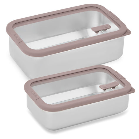 Lot 2 boîtes de conservation rectangulaire en inox avec couvercles en verre 700 ml et 1,65 L compatibles micro-ondes  Mathon - Mathon - 1